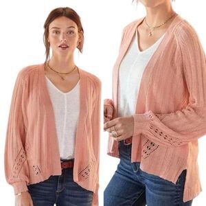 Sundance Angel Wing Cardigan Sweater Large Rose Pink Linen Pointelle PRISTINE